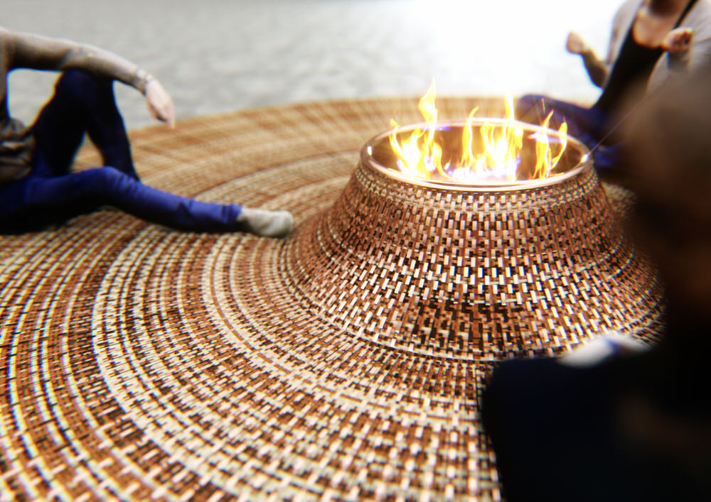 Copper Fire Bowl at the Centre of Stephanie Langards Tapis Carpet